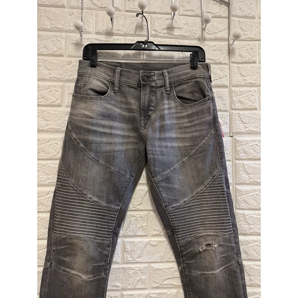 True Religion Geno Relaxed Slim Moto Jeans Gray Ribbed Biker Denim Pants